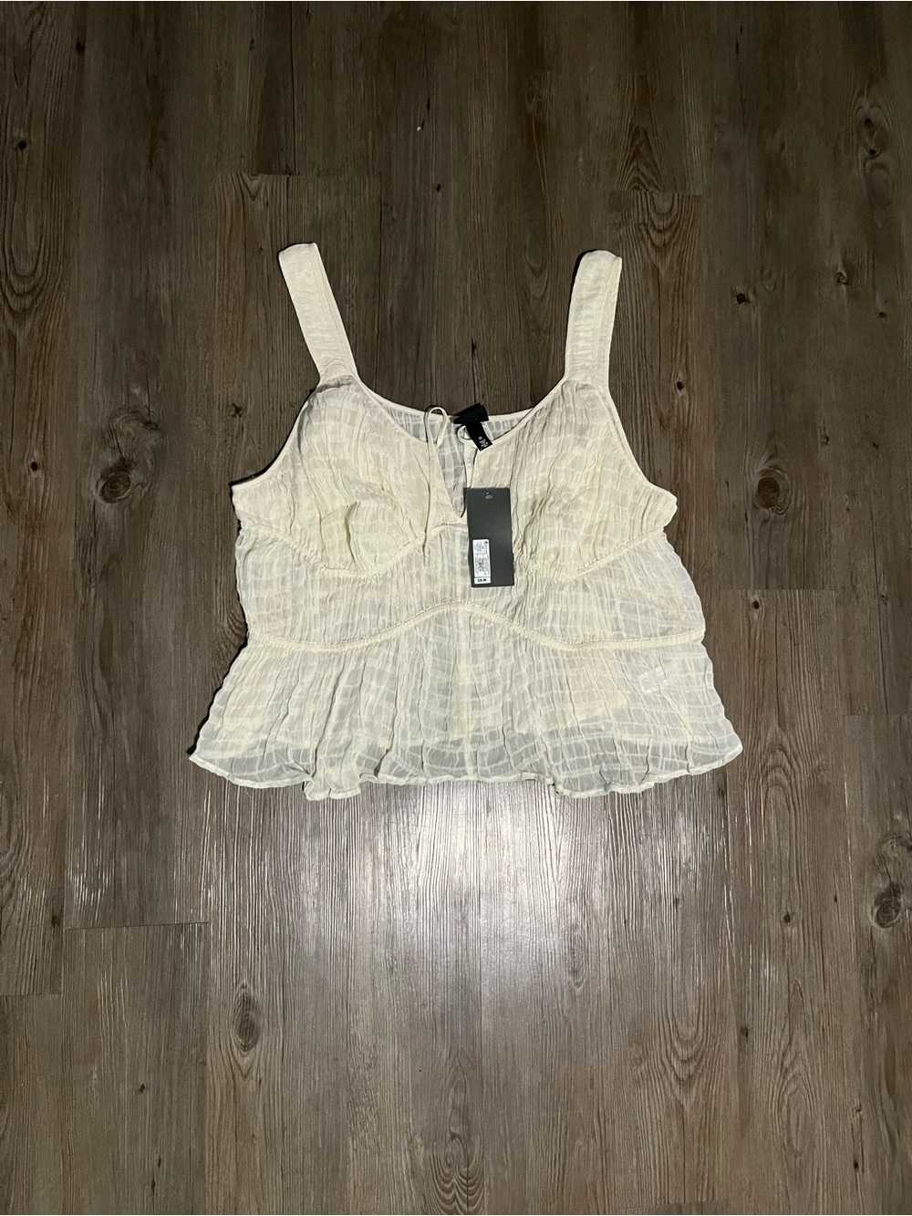 Cream Textured Ruffle Hem Camisole Tank